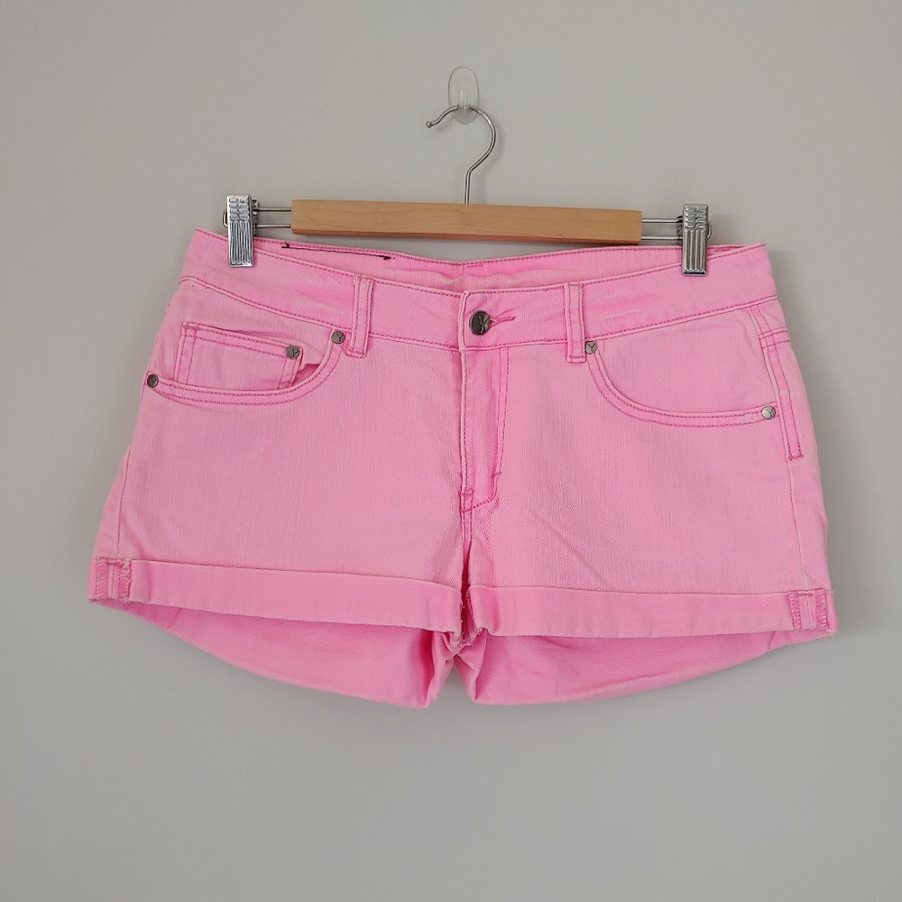 H&M Pink Low Rise Jean Shorts Rolled Cuff Size 4
